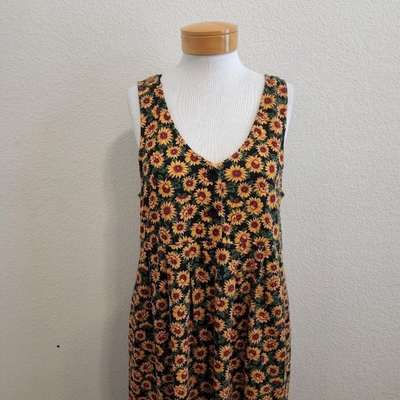 Vintage Steven Ross Naturally Cottage Core Sunflower V Neck Maxi Dress - Picture 3 of 11